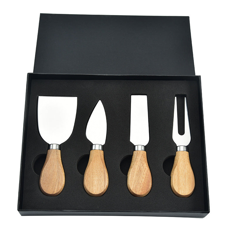 6-piece stainless steel cheese cutter set with ergonomic handles, designed for slicing different types of cheese. Custom logo printing available, perfect for gifting or personal use.