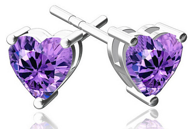 Ziling Heart Necklace and Earrings Set featuring 6mm stud earrings and a 25mm x 20mm pendant, made of copper and zircon, with a 45+5cm chain, available in red, purple, and white.