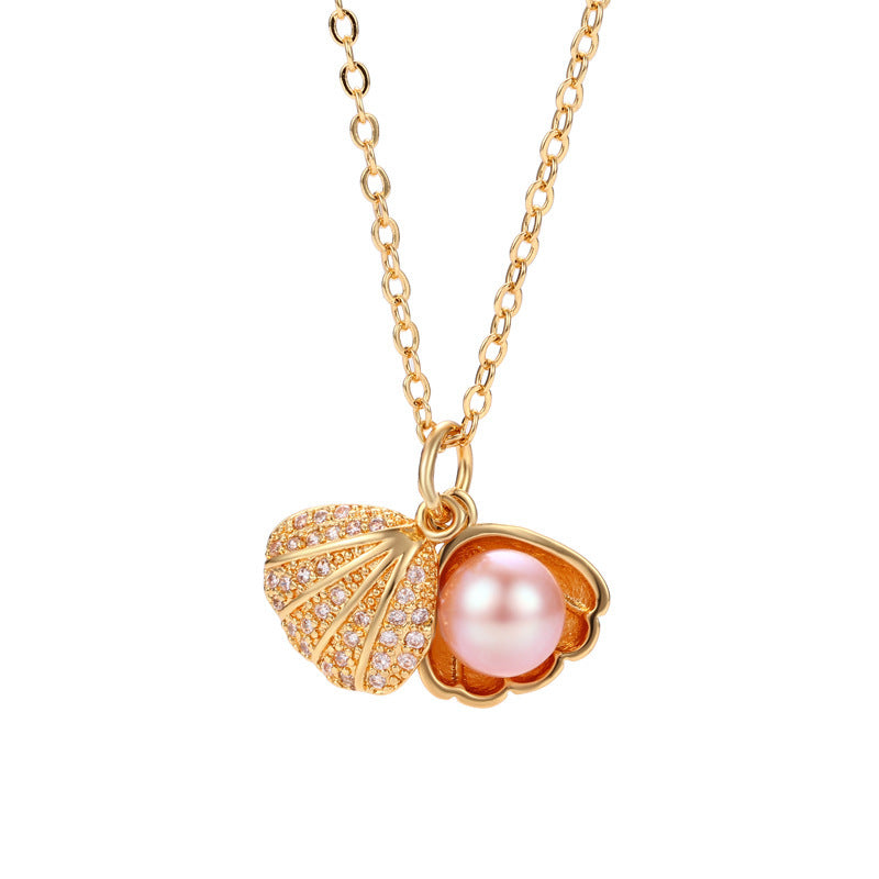 "Shell Freshwater Pearl Necklace β A delicate pendant featuring a 7-8mm freshwater pearl, available in various styles with white gold or gold supports. Elegant and timeless, perfect for adding sophistication to any occasion."