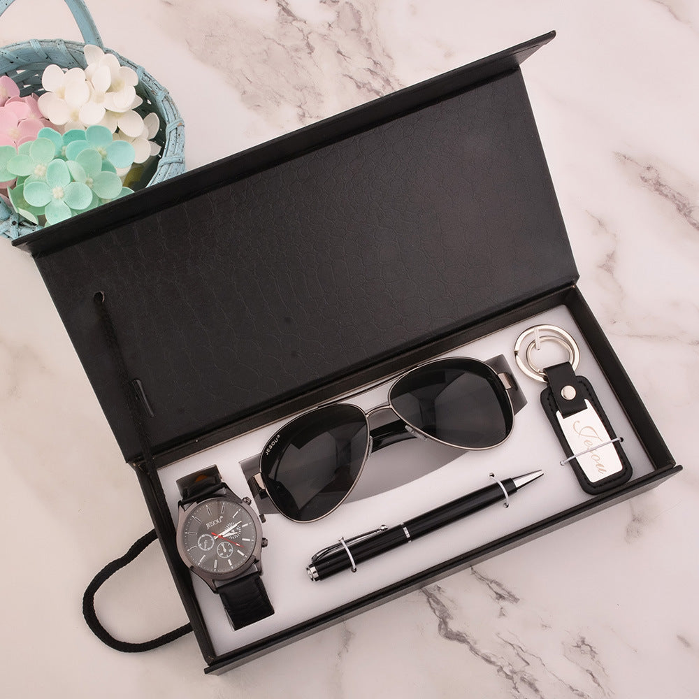 Stylish Creative Men's Watch Gift Set with a quartz movement, life waterproof, textile strap, and available in black or brown. Perfect for adults who appreciate functionality and style.