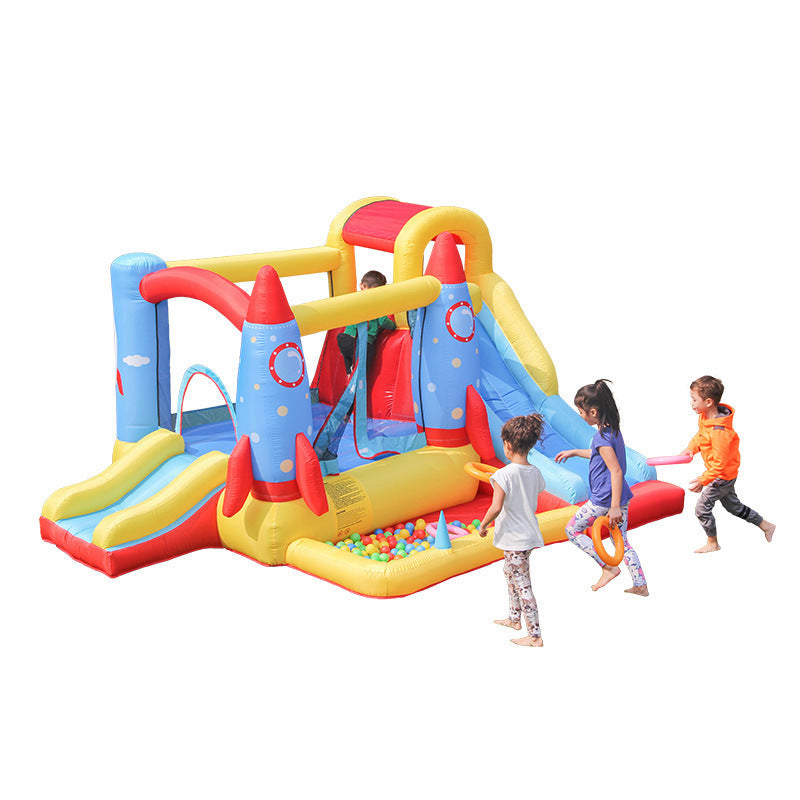 **Children's Inflatable Castle Park β Rocket Castle** ππ° A fun and spacious inflatable bouncy castle (340x280x185cm) designed for 2-4 kids aged 3-12. Made from durable Oxford cloth and scratched fabric, with a powerful 450W fan for continuous play. Lightweight (18kg) and perfect for backyards, parties, and events. Includes 1 bouncy castle for endless fun! π