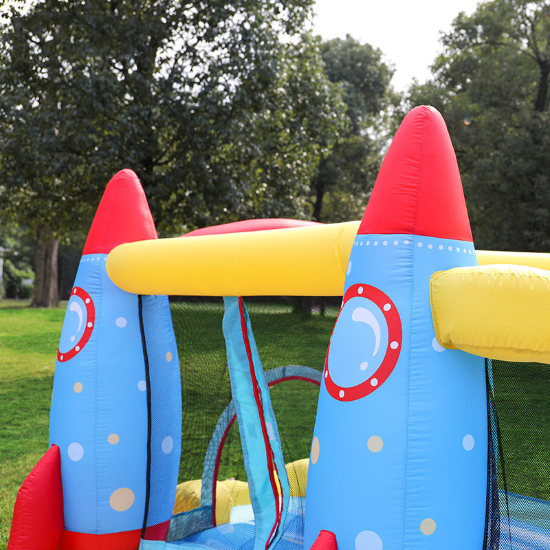 **Children's Inflatable Castle Park β Rocket Castle** ππ° A fun and spacious inflatable bouncy castle (340x280x185cm) designed for 2-4 kids aged 3-12. Made from durable Oxford cloth and scratched fabric, with a powerful 450W fan for continuous play. Lightweight (18kg) and perfect for backyards, parties, and events. Includes 1 bouncy castle for endless fun! π