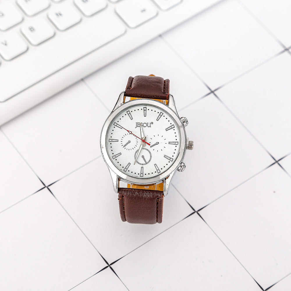 **Men's Watch Gift Set – Stylish & Functional ⌚** A sleek **42mm dial** with a **chronograph** function and **quartz movement** for accurate timekeeping. Featuring a classic **pointer display**, **spiral crown**, and **9mm thickness** for a comfortable fit. Fashion-forward design, perfect for any occasion. Not waterproof but built for everyday wear. Great for gifting! 🎁