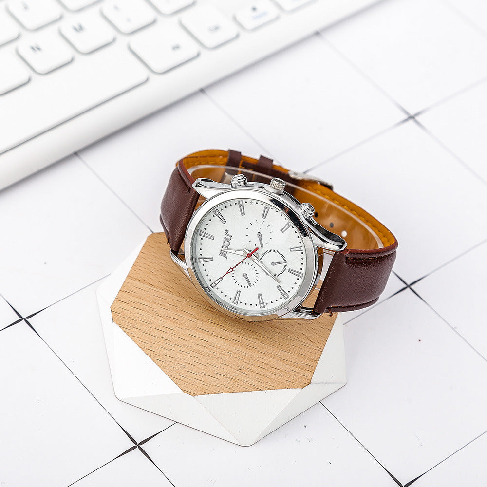 **Men's Watch Gift Set – Stylish & Functional ⌚** A sleek **42mm dial** with a **chronograph** function and **quartz movement** for accurate timekeeping. Featuring a classic **pointer display**, **spiral crown**, and **9mm thickness** for a comfortable fit. Fashion-forward design, perfect for any occasion. Not waterproof but built for everyday wear. Great for gifting! 🎁