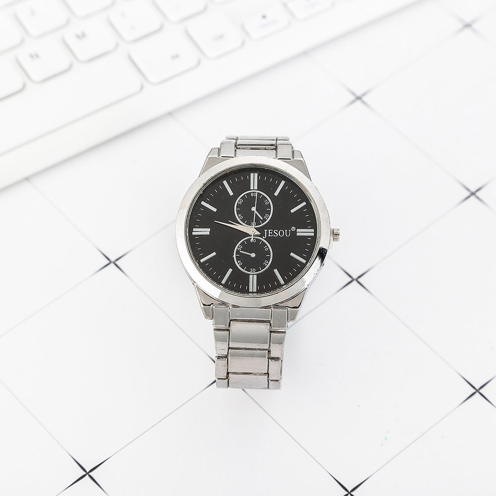 **Men's Watch Gift Set – Stylish & Functional ⌚** A sleek **42mm dial** with a **chronograph** function and **quartz movement** for accurate timekeeping. Featuring a classic **pointer display**, **spiral crown**, and **9mm thickness** for a comfortable fit. Fashion-forward design, perfect for any occasion. Not waterproof but built for everyday wear. Great for gifting! 🎁