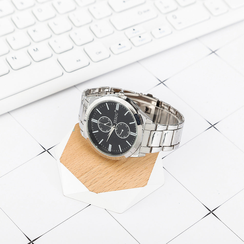 **Men's Watch Gift Set – Stylish & Functional ⌚** A sleek **42mm dial** with a **chronograph** function and **quartz movement** for accurate timekeeping. Featuring a classic **pointer display**, **spiral crown**, and **9mm thickness** for a comfortable fit. Fashion-forward design, perfect for any occasion. Not waterproof but built for everyday wear. Great for gifting! 🎁