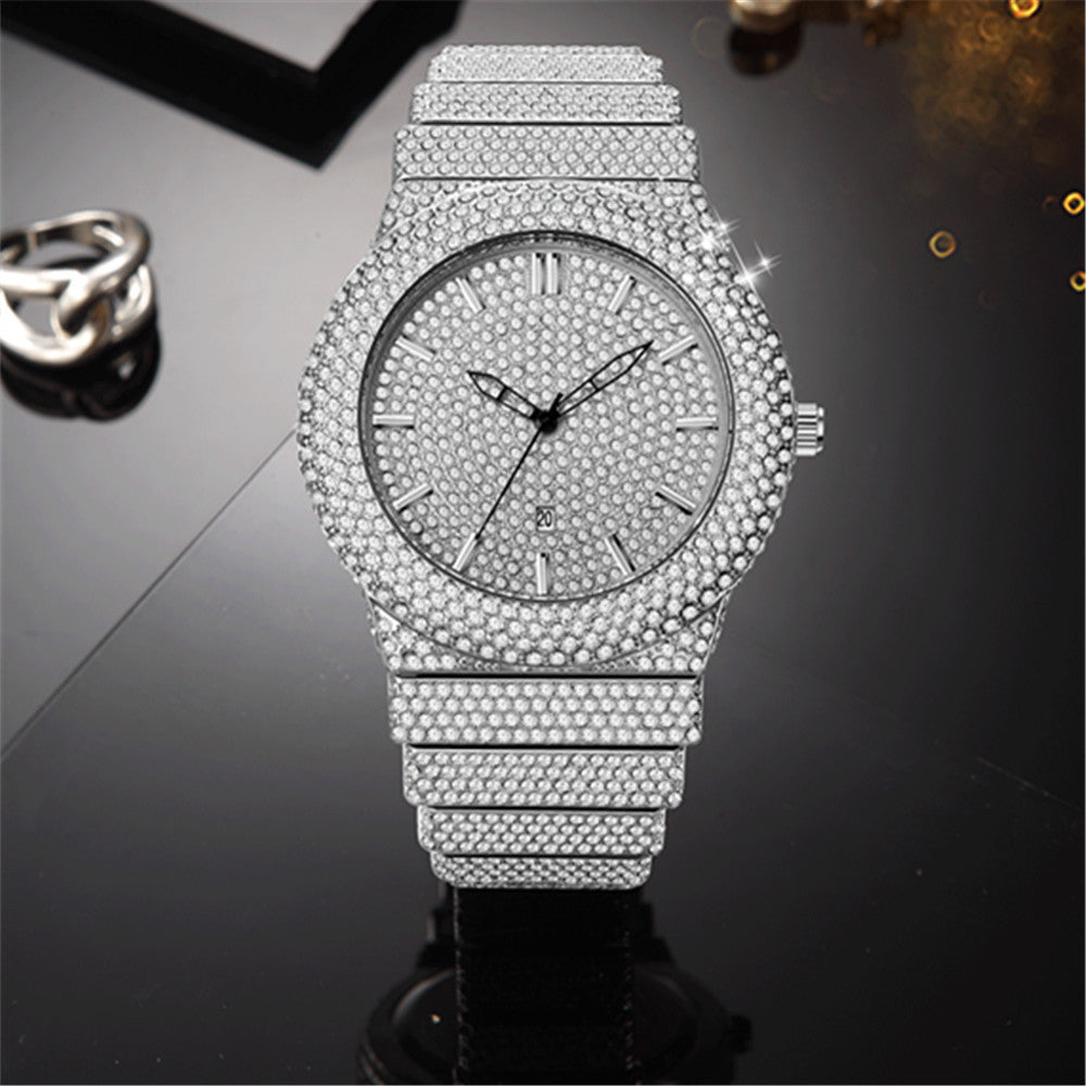 Exude elegance and sophistication with the Luxury Diamond-Embedded Men's Quartz Watch, a statement timepiece designed for the modern man who appreciates style and precision. Adorned with sparkling diamonds and featuring a color calendar, this watch is the perfect blend of luxury and functionality.