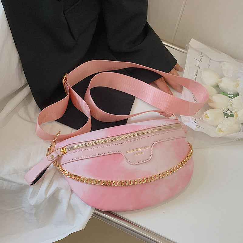 "Cross Body Handbag β A stylish medium-sized bag made from PU material with nylon texture. Available in pink, green, and blue, featuring a zipper closure, internal document bag, and an adjustable 120cm shoulder strap. Perfect for street chic fashion."
