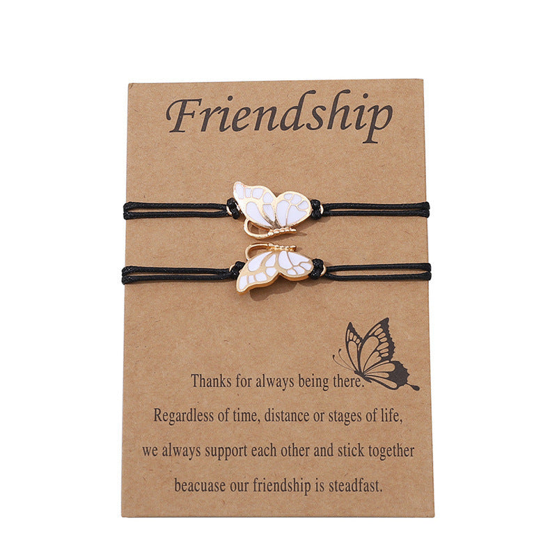 Celebrate the beauty of friendship with the Butterfly Friendship Wax Rope Braided Bracelet. This delicate bracelet symbolizes transformation, freedom, and the strong bond shared between friends, making it an ideal gift for expressing your love and appreciation.