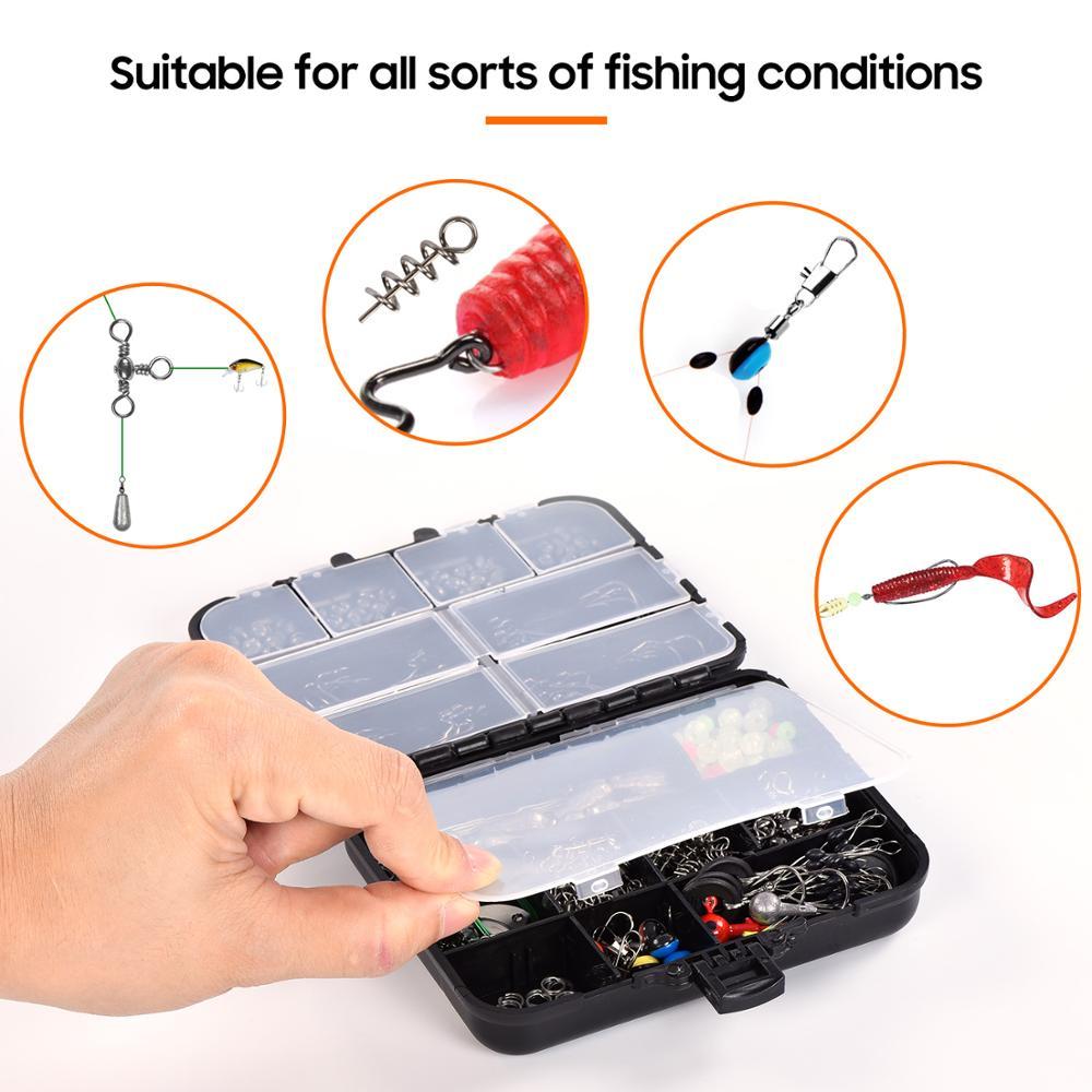 A comprehensive 246-piece sea fishing tackle set including hooks, lead sinkers, luminous beads, and other accessories, neatly organized in a durable box for all your fishing needs.