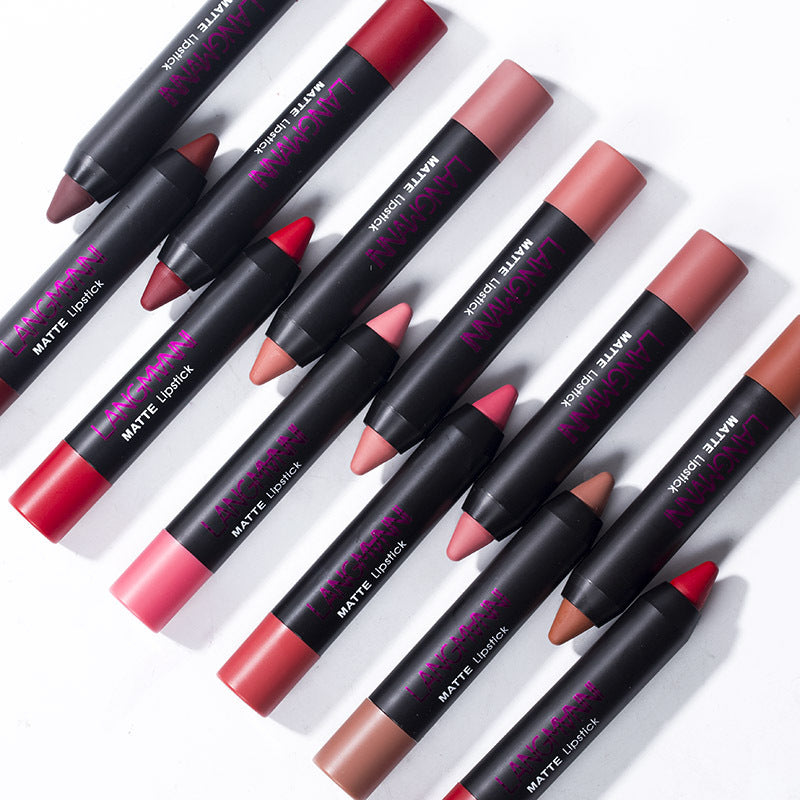 Matte velvet lipstick set with 12 shades (3.5g each), offering long-lasting color, moisturizing properties, and a smooth, healthy finish for lips.
