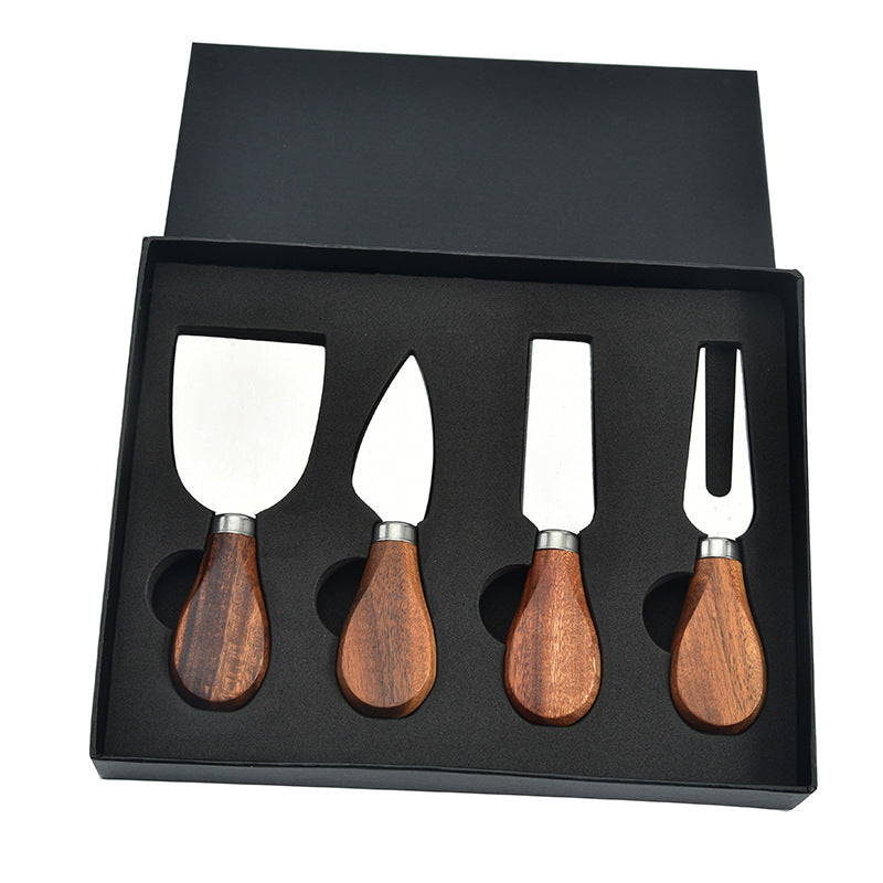 6-piece stainless steel cheese cutter set with ergonomic handles, designed for slicing different types of cheese. Custom logo printing available, perfect for gifting or personal use.