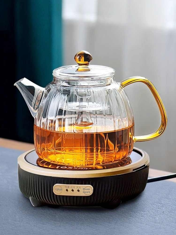 Teapot tea set for household use, featuring a 1000ML hand-painted heat-resistant glass teapot with an option to include 6 matching cups in a simple style design.