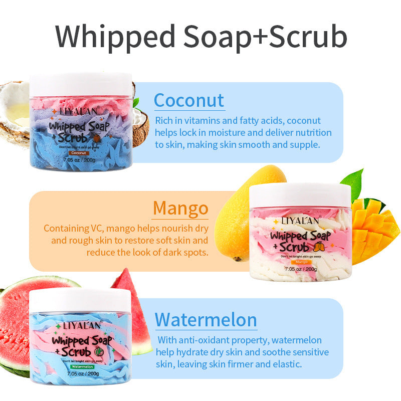 **Coconut Mango Bath Scrub – Exfoliating and moisturizing scrub with a tropical coconut mango scent, suitable for all skin types. Perfect for a refreshing skin care routine.**