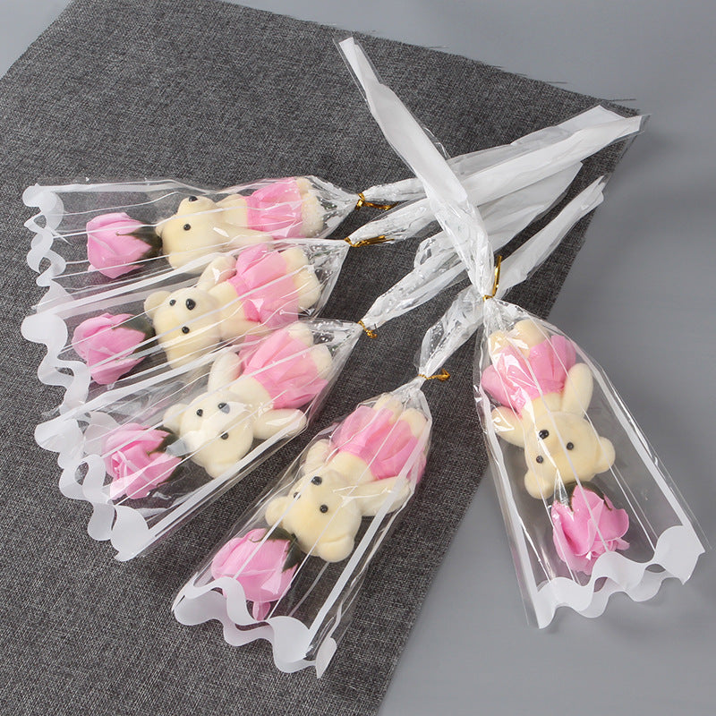 **Single Bear Rose Soap Flower – A charming bear holding a delicate soap rose flower, perfect for gifting on special occasions like birthdays or anniversaries.**