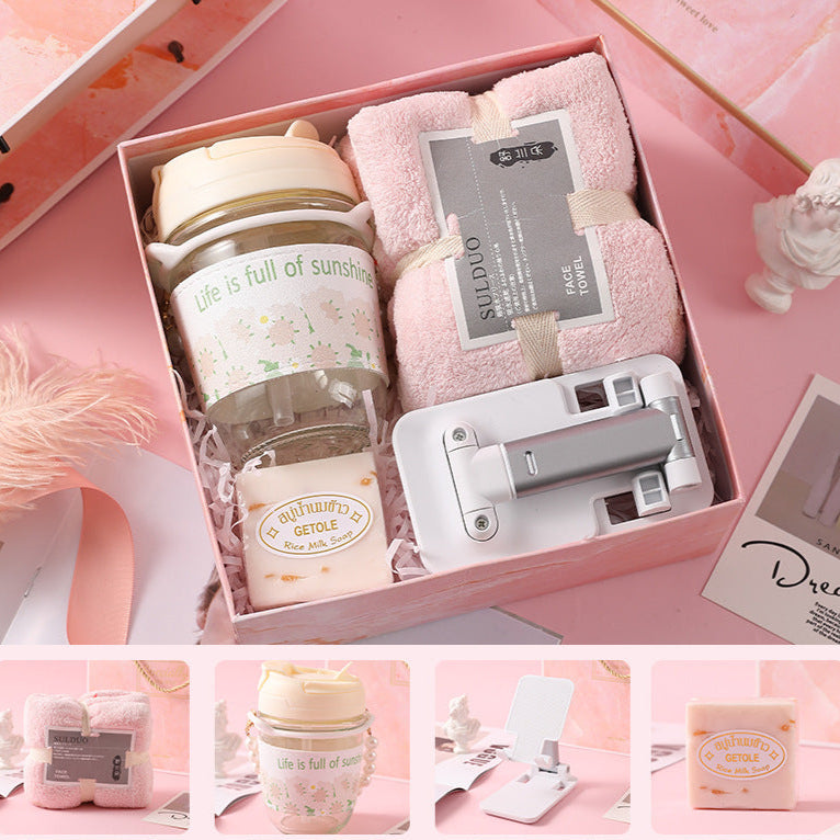 Elegant pink marble gift box set designed for business gifts, corporate events, and holidays, perfect for weddings, birthdays, and special occasions.