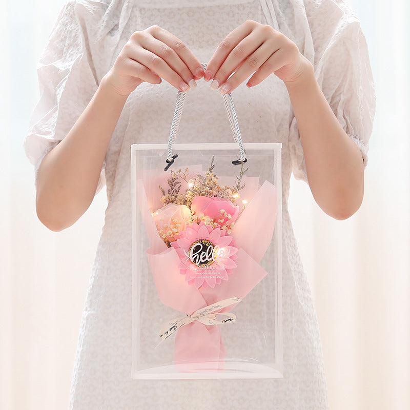 **Soap Rose Gift Box – A beautifully crafted gift featuring soap and dried flowers, soft LED lighting, and a greeting card in an elegant box. Perfect for any special occasion!**