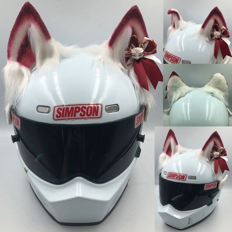 Fun helmet accessory set made of durable ABS material, featuring various animal designs with ears and tails (e.g., fox, wolf, cat, husky, demon bat). Fits helmets with a head circumference of 62cm and above. Helmet not included.