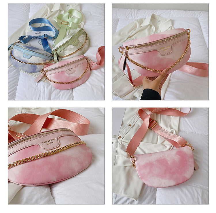 "Cross Body Handbag β A stylish medium-sized bag made from PU material with nylon texture. Available in pink, green, and blue, featuring a zipper closure, internal document bag, and an adjustable 120cm shoulder strap. Perfect for street chic fashion."