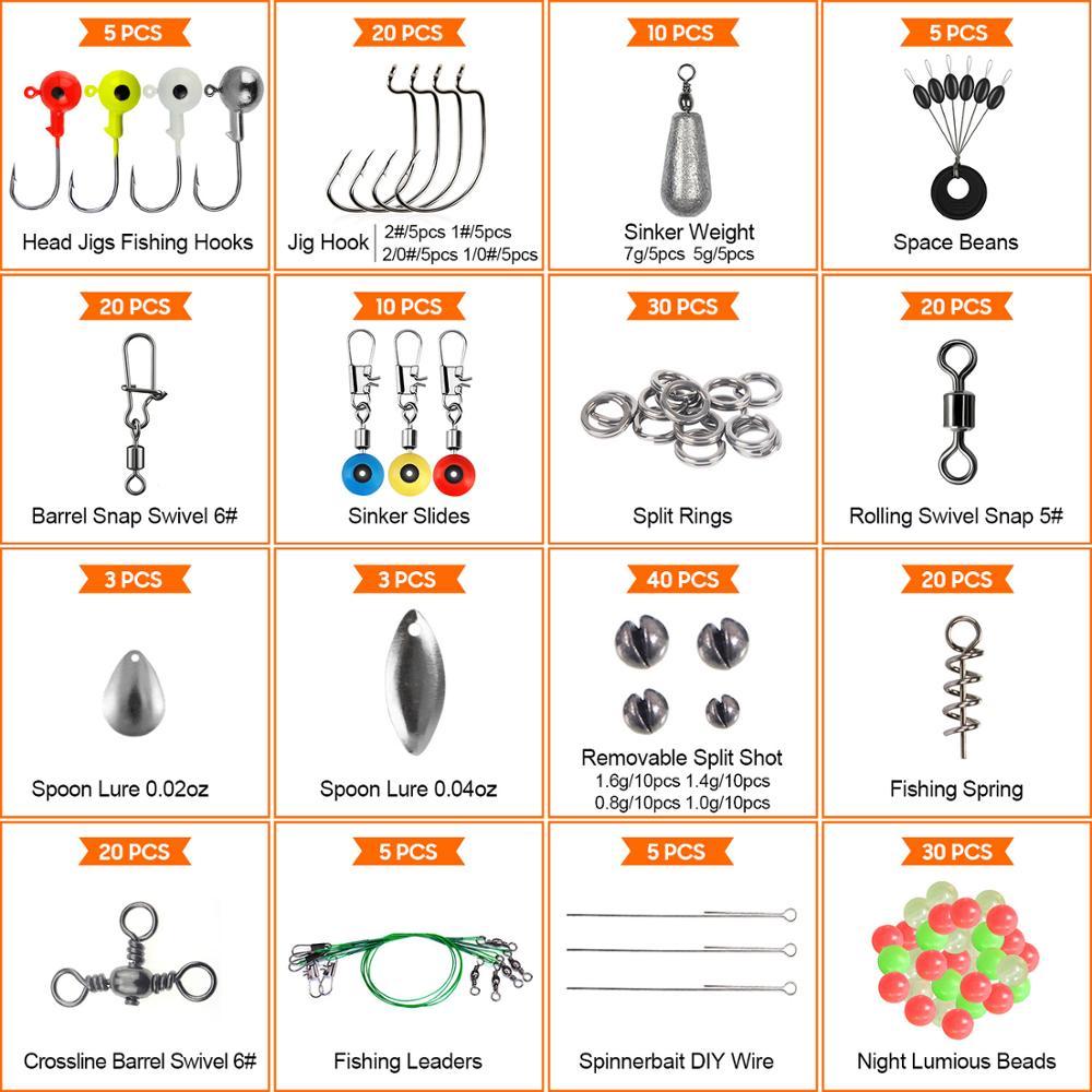 A comprehensive 246-piece sea fishing tackle set including hooks, lead sinkers, luminous beads, and other accessories, neatly organized in a durable box for all your fishing needs.