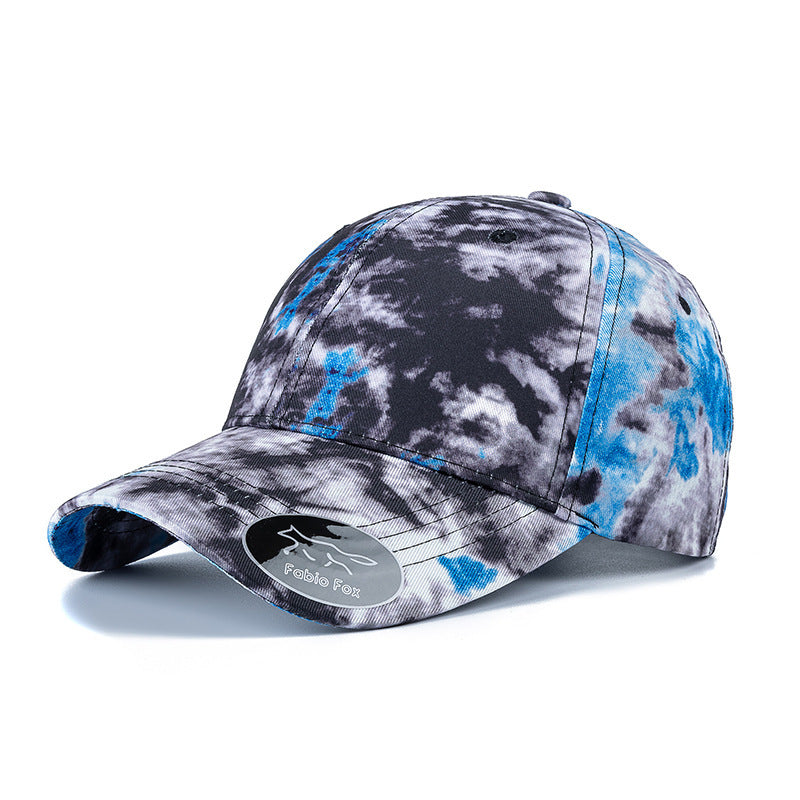 Gradient colorful tie-dye baseball cap with flower pattern, designed for sun protection and ventilation, made from soft cotton material, suitable for all seasons