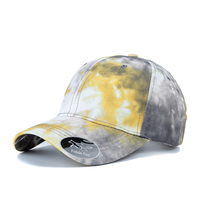 Gradient colorful tie-dye baseball cap with flower pattern, designed for sun protection and ventilation, made from soft cotton material, suitable for all seasons