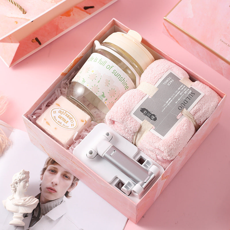 Elegant pink marble gift box set designed for business gifts, corporate events, and holidays, perfect for weddings, birthdays, and special occasions.