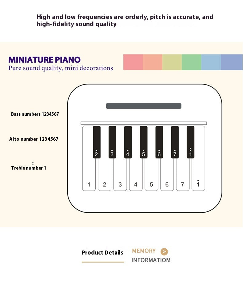 Mini retro-style piano toy in white or black, featuring 24 brief piano scores of world-famous pieces. Packaged in a gift box, perfect as a musical gift or decorative piece.