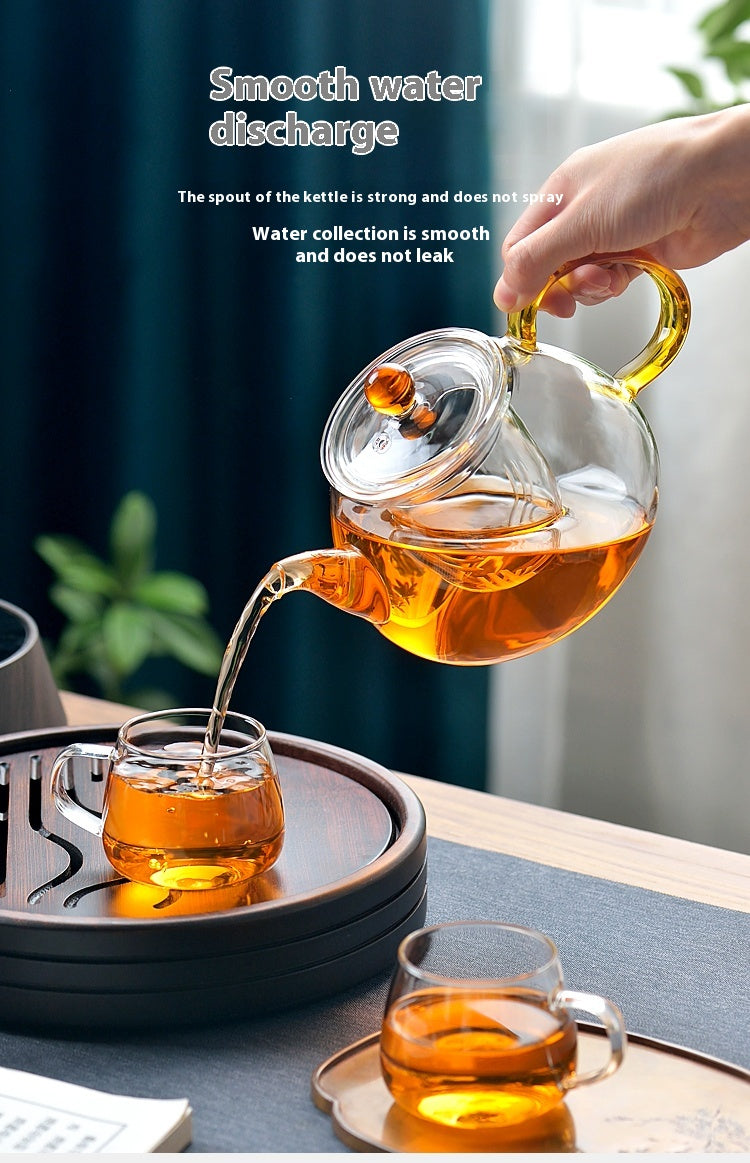 Teapot tea set for household use, featuring a 1000ML hand-painted heat-resistant glass teapot with an option to include 6 matching cups in a simple style design.