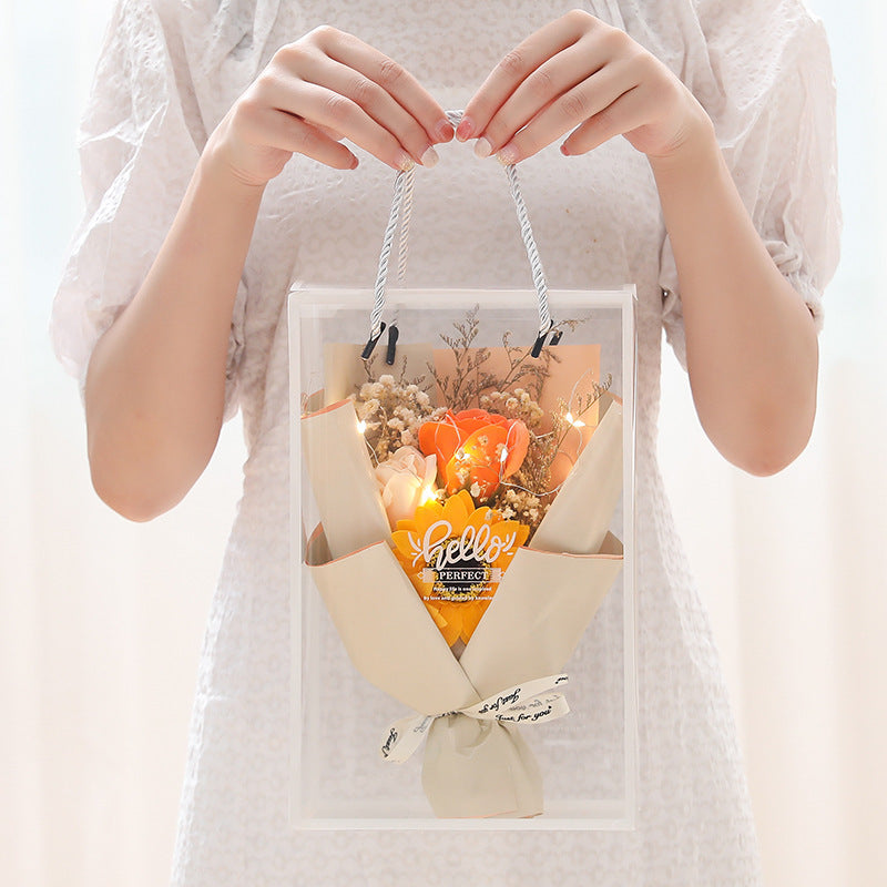 **Soap Rose Gift Box – A beautifully crafted gift featuring soap and dried flowers, soft LED lighting, and a greeting card in an elegant box. Perfect for any special occasion!**
