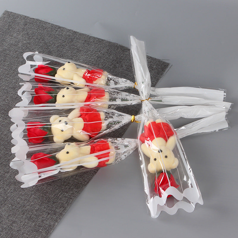 **Single Bear Rose Soap Flower – A charming bear holding a delicate soap rose flower, perfect for gifting on special occasions like birthdays or anniversaries.**