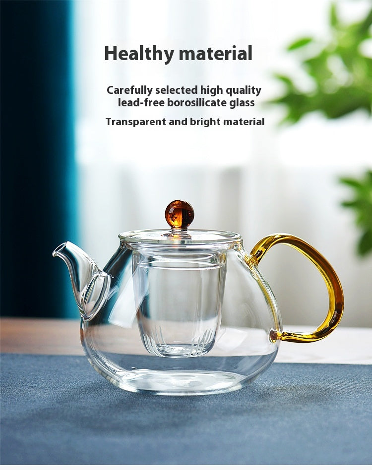 Teapot tea set for household use, featuring a 1000ML hand-painted heat-resistant glass teapot with an option to include 6 matching cups in a simple style design.