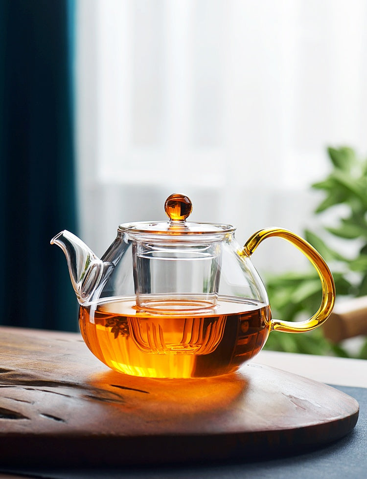 Teapot tea set for household use, featuring a 1000ML hand-painted heat-resistant glass teapot with an option to include 6 matching cups in a simple style design.