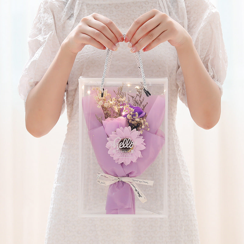 **Soap Rose Gift Box – A beautifully crafted gift featuring soap and dried flowers, soft LED lighting, and a greeting card in an elegant box. Perfect for any special occasion!**
