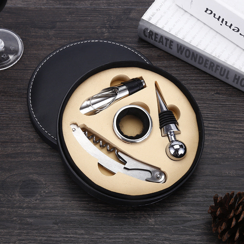 A sleek and elegant Tool Wine Set featuring a white stainless steel corkscrew, designed for wine enthusiasts. The set includes 4 essential tools, including a black corkscrew and two-meter wine accessories, ensuring a smooth and enjoyable wine experience.