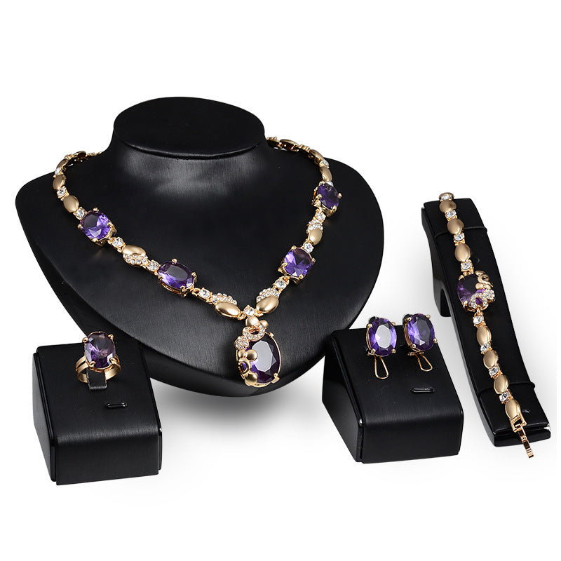 Gemstone Jewelry Set featuring alloy material with diamond processing, including earrings, item decorations, and hand decorations in Love, Water Drop, and Bell patterns, available in 18K gold and 61154071 colors.