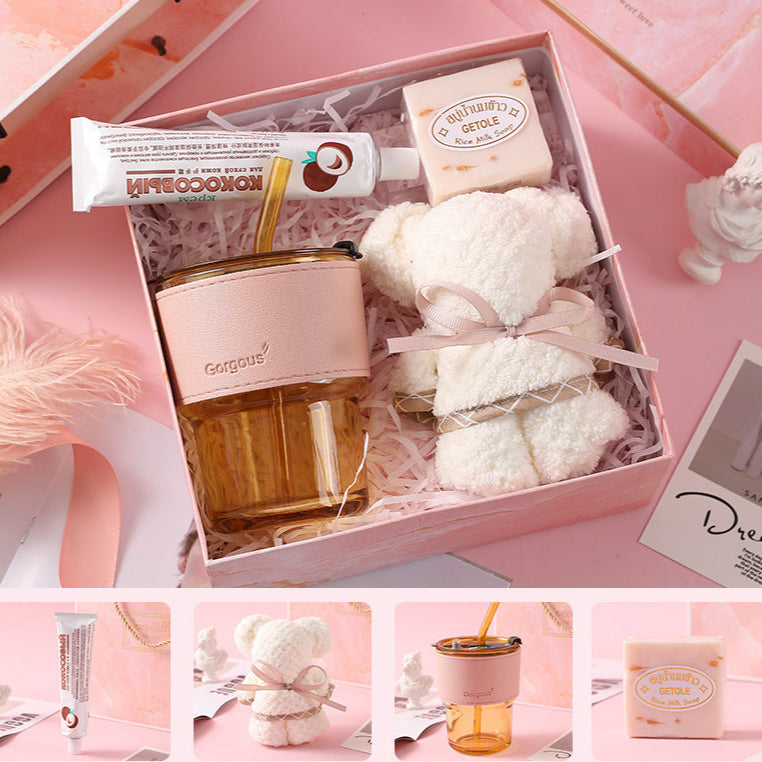 Elegant pink marble gift box set designed for business gifts, corporate events, and holidays, perfect for weddings, birthdays, and special occasions.