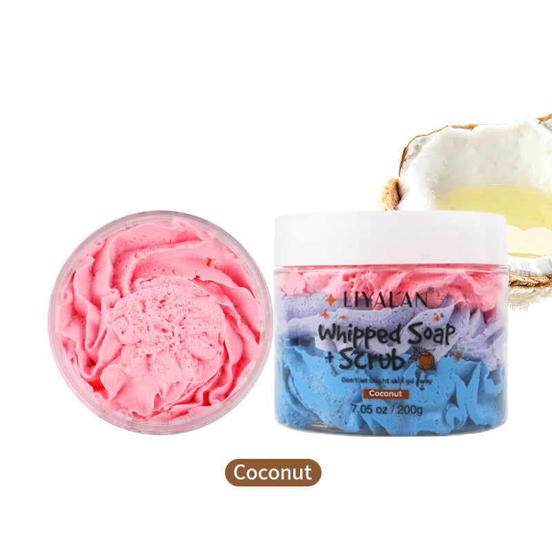 **Coconut Mango Bath Scrub – Exfoliating and moisturizing scrub with a tropical coconut mango scent, suitable for all skin types. Perfect for a refreshing skin care routine.**