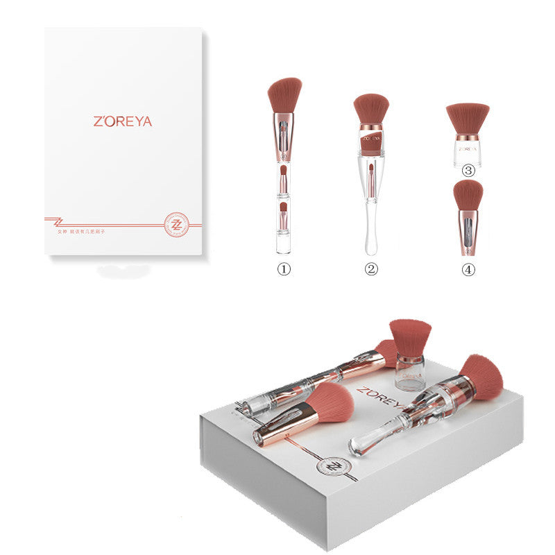 Zhuoerya 9-piece makeup brush set with transparent acrylic handles, featuring man-made fiber bristles for smooth application. Short rod handles for comfort and control, with an overall length of 22.5 cm.