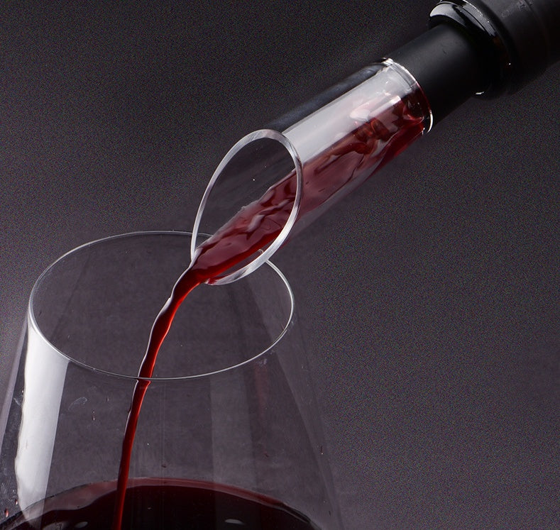 Five-in-One Electric Bottle Opener Set featuring a decanter, paper cutter, pull-out vacuum plug, USB cable, and storage box, all made with durable ABS plastic. A sleek, modern design ideal for various gift-giving occasions.