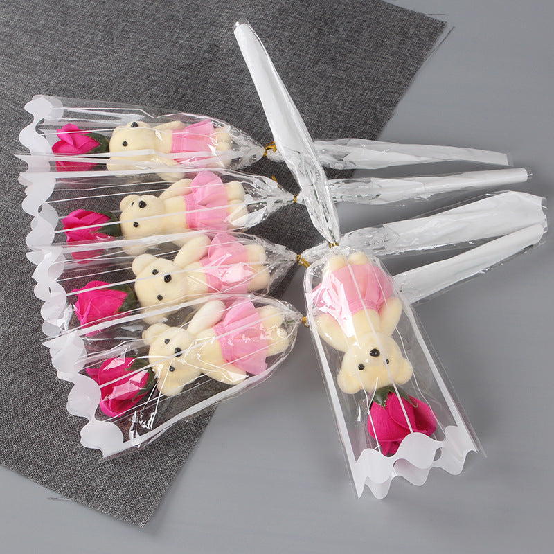 **Single Bear Rose Soap Flower – A charming bear holding a delicate soap rose flower, perfect for gifting on special occasions like birthdays or anniversaries.**