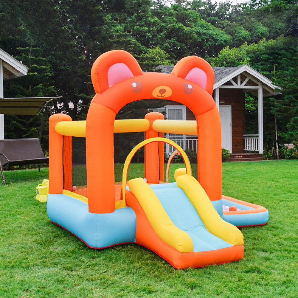 **Bear-Themed Bouncy Castle β Fun & Safe Playtime! π»π** A spacious inflatable bouncy castle (300x300x235cm) made from durable 420D+840D PVC fabric. Comes with a 350W blower, with options for 450W or 750W. Quick to set up, perfect for parties, backyards, and events. Includes 1 inflatable bed and 1 blower for endless fun! π