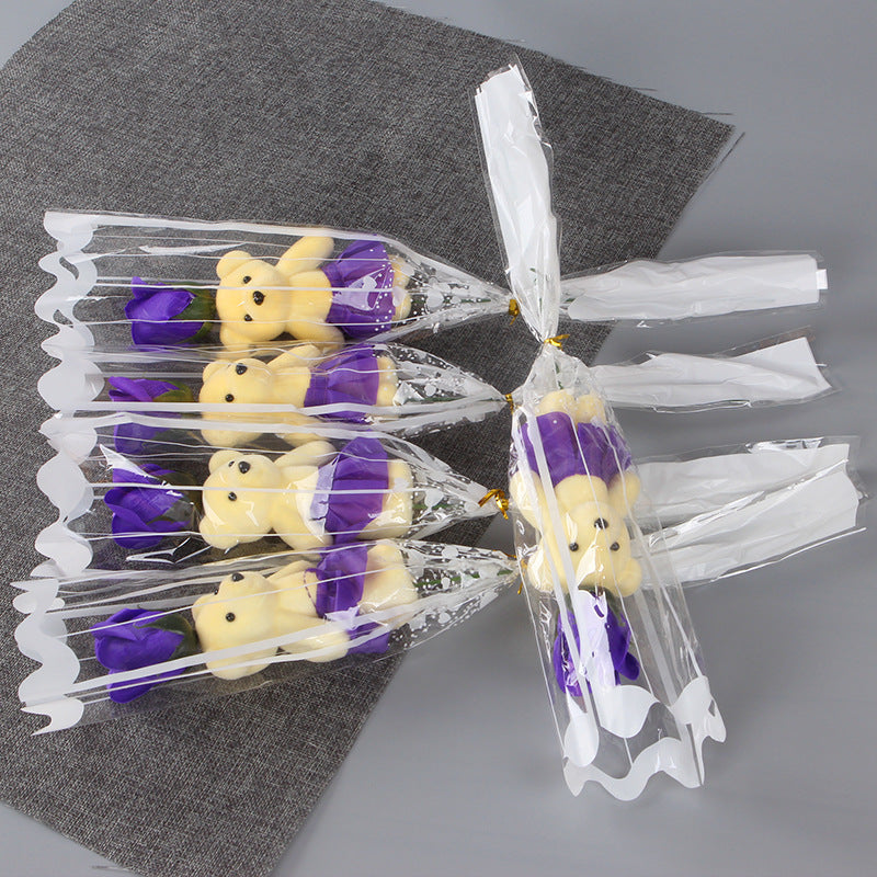 **Single Bear Rose Soap Flower – A charming bear holding a delicate soap rose flower, perfect for gifting on special occasions like birthdays or anniversaries.**