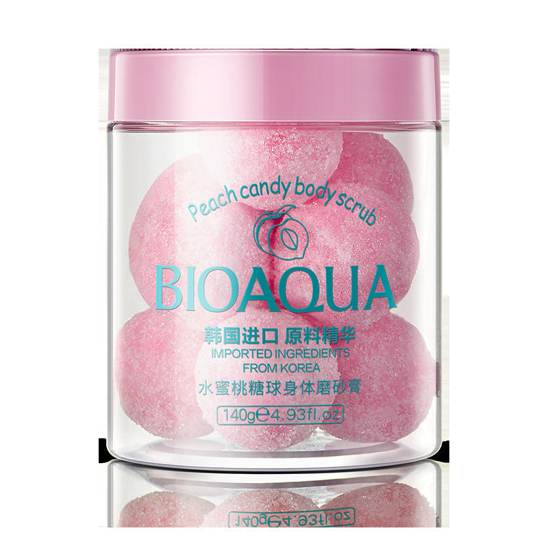 **Peach Sugar Ball Body Scrub 2-in-1** – **Exfoliate and smooth** your skin while bathing. This **peach-scented scrub** gently removes dead skin, leaving you with soft, radiant skin. 🍑 **140g per can.**