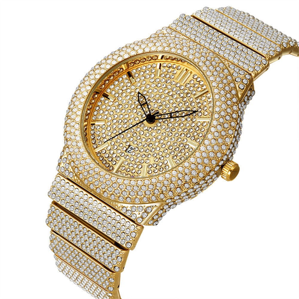 Exude elegance and sophistication with the Luxury Diamond-Embedded Men's Quartz Watch, a statement timepiece designed for the modern man who appreciates style and precision. Adorned with sparkling diamonds and featuring a color calendar, this watch is the perfect blend of luxury and functionality.