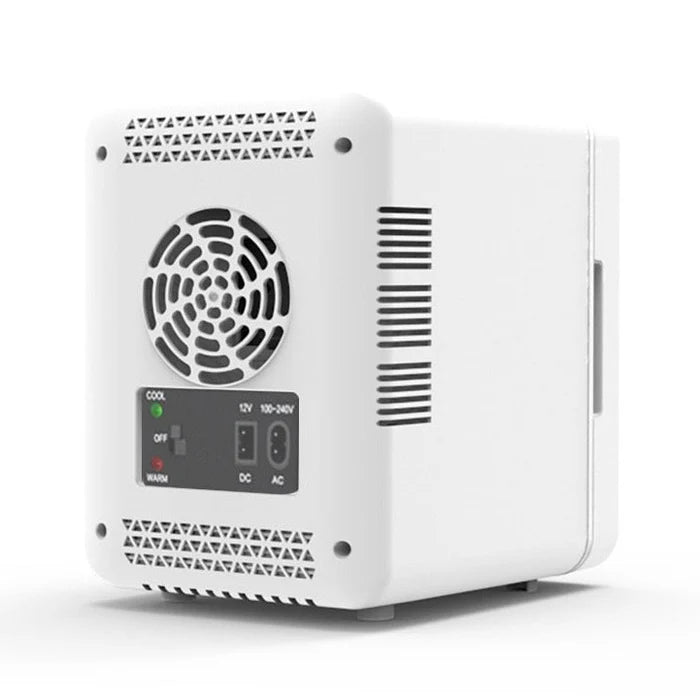 "Refrigerator for Beauty and Skincare Products β A compact, stylish mini fridge made of ABS food-grade plastic with built-in LED lights for easy access. Perfect for storing skincare and beauty products at the ideal temperature. Includes a cigarette lighter line, voltage line, and instruction manual."