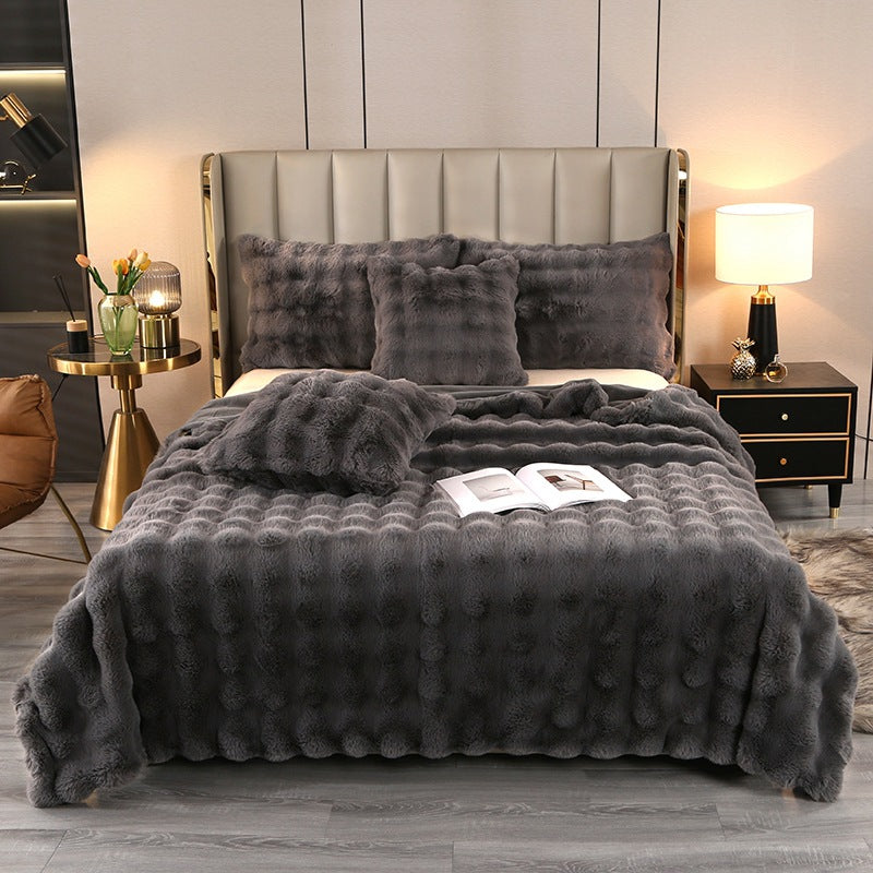 Soft and cozy Rabbit Plush Blanket in a solid color design, made from high-quality polyester fiber. Available in multiple sizes and colors, perfect for winter warmth and Nordic-style home décor.