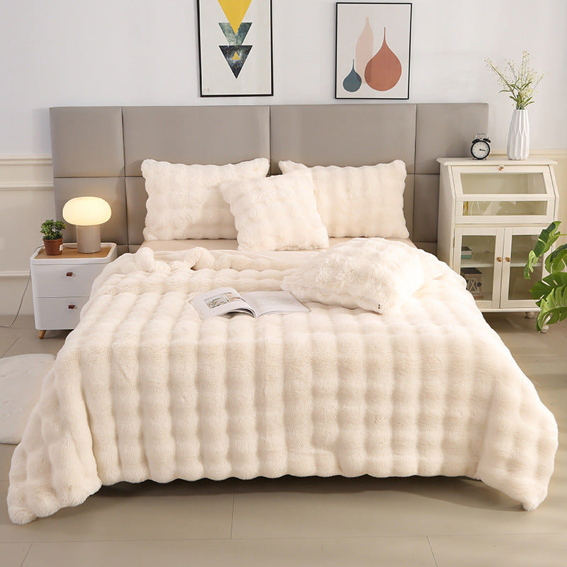 Soft and cozy Rabbit Plush Blanket in a solid color design, made from high-quality polyester fiber. Available in multiple sizes and colors, perfect for winter warmth and Nordic-style home décor.