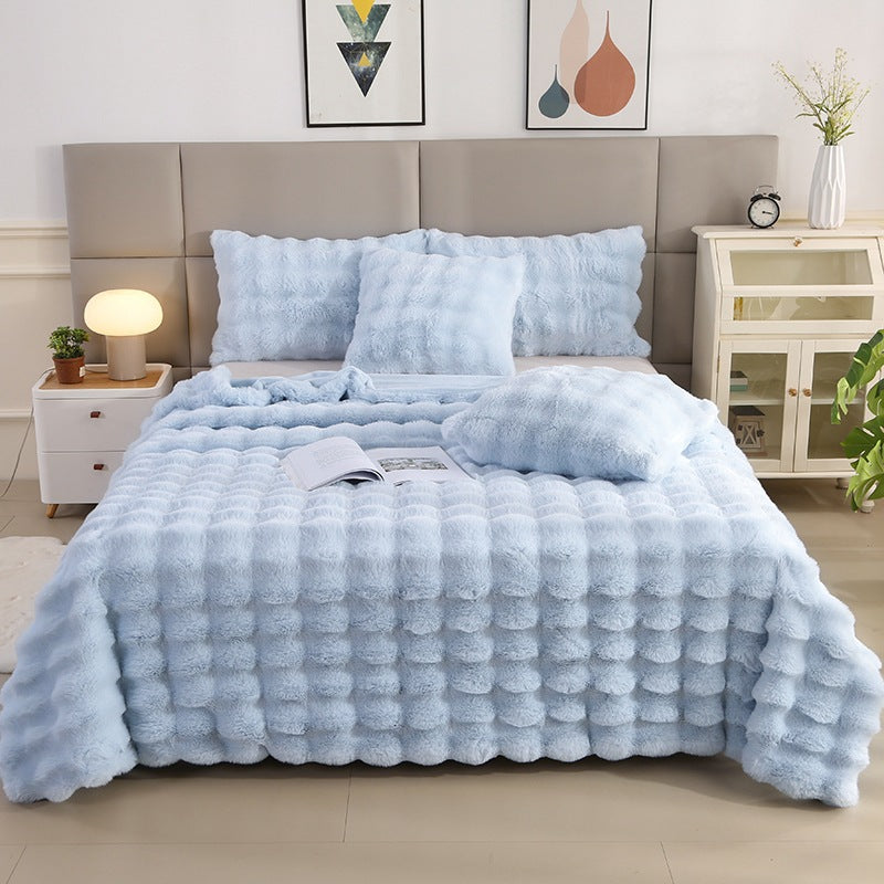 Soft and cozy Rabbit Plush Blanket in a solid color design, made from high-quality polyester fiber. Available in multiple sizes and colors, perfect for winter warmth and Nordic-style home décor.