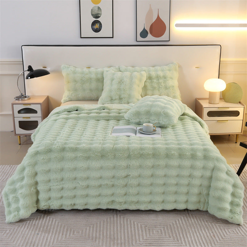 Soft and cozy Rabbit Plush Blanket in a solid color design, made from high-quality polyester fiber. Available in multiple sizes and colors, perfect for winter warmth and Nordic-style home décor.